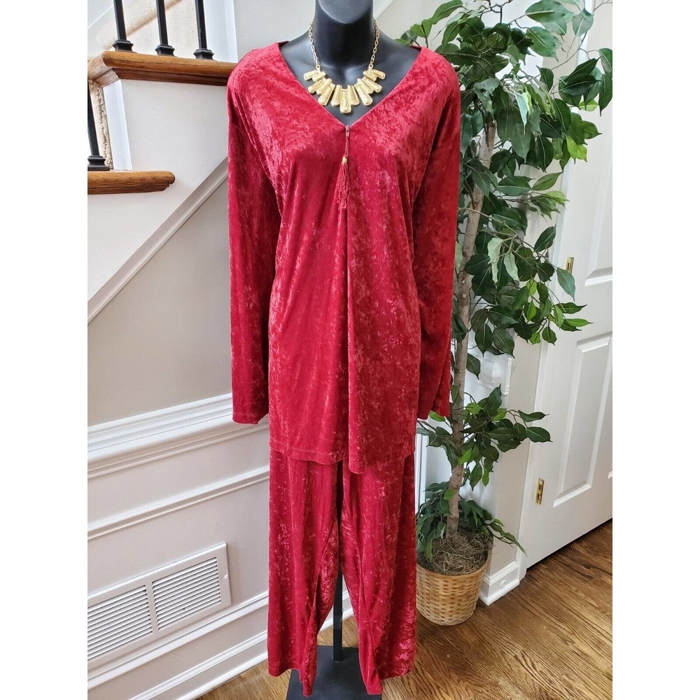 Jessica Holbrooks Women's Red Polyester Long Sleeve Top & Trouser 2 Piece Set 3X